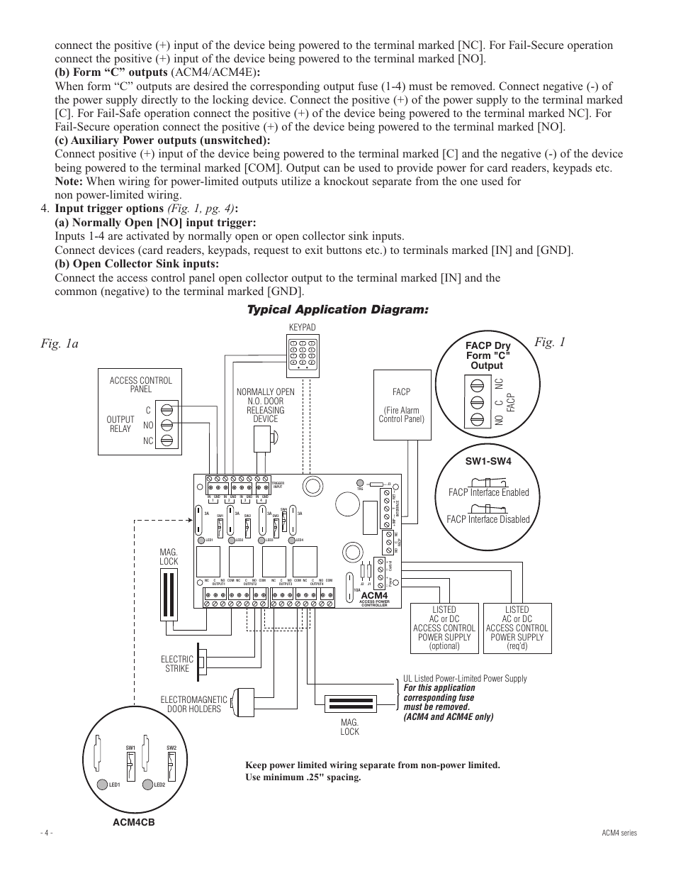 Fig. 1 fig. 1a, Typical application diagram, Acm4 | Altronix ACM4E Installation Instructions User Manual | Page 4 / 8