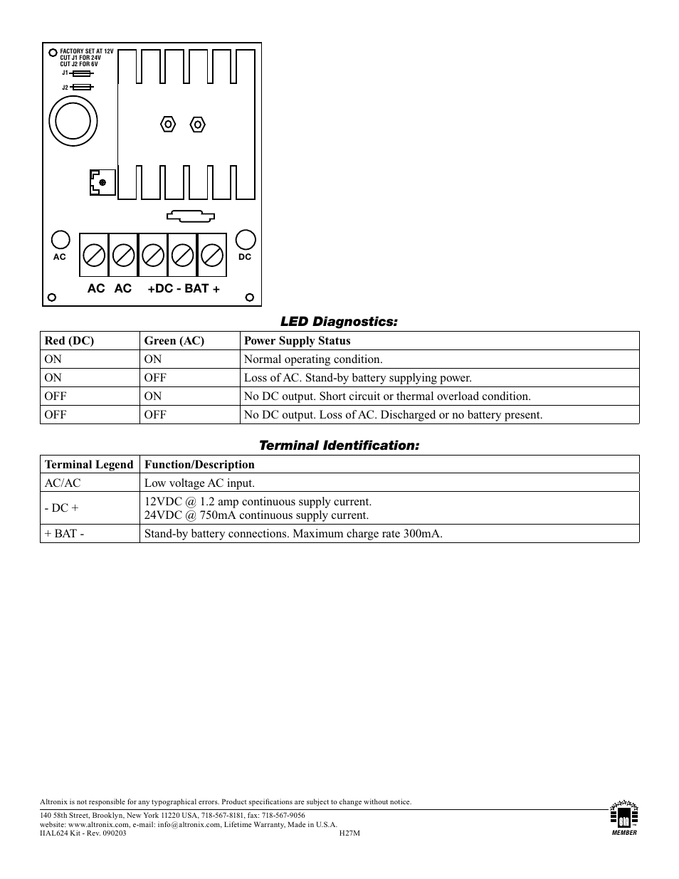 Altronix AL624 Installation Instructions User Manual | Page 2 / 2