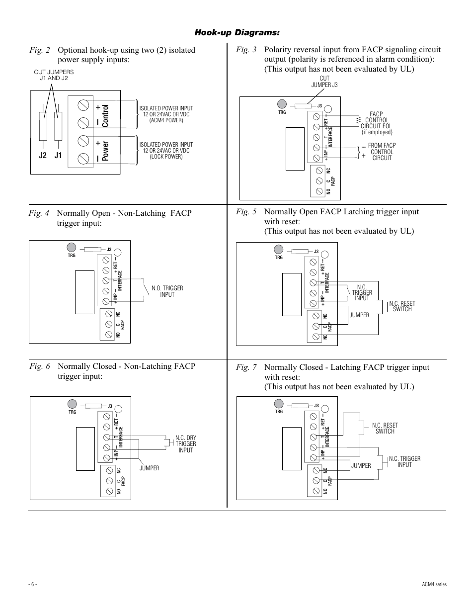 Hook-up diagrams, Power control j2 j1 | Altronix ACM4CB Installation Instructions User Manual | Page 6 / 8
