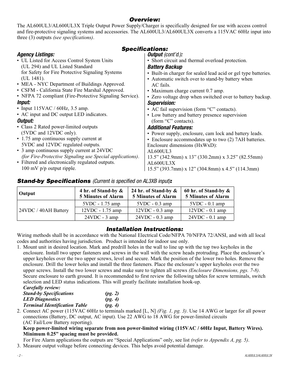 Altronix AL600UL3 Installation Instructions User Manual | Page 2 / 8