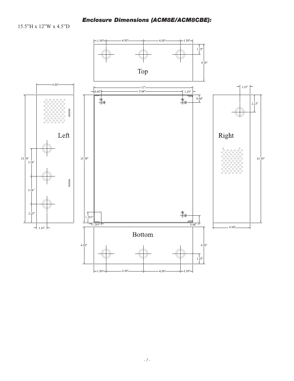 Enclosure dimensions (acm8e/acm8cbe) | Altronix ACM8E Installation Instructions User Manual | Page 7 / 8