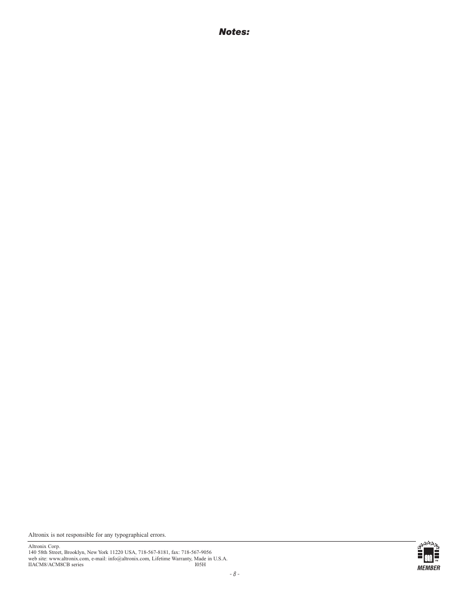 Altronix ACM8E Installation Instructions User Manual | Page 8 / 8