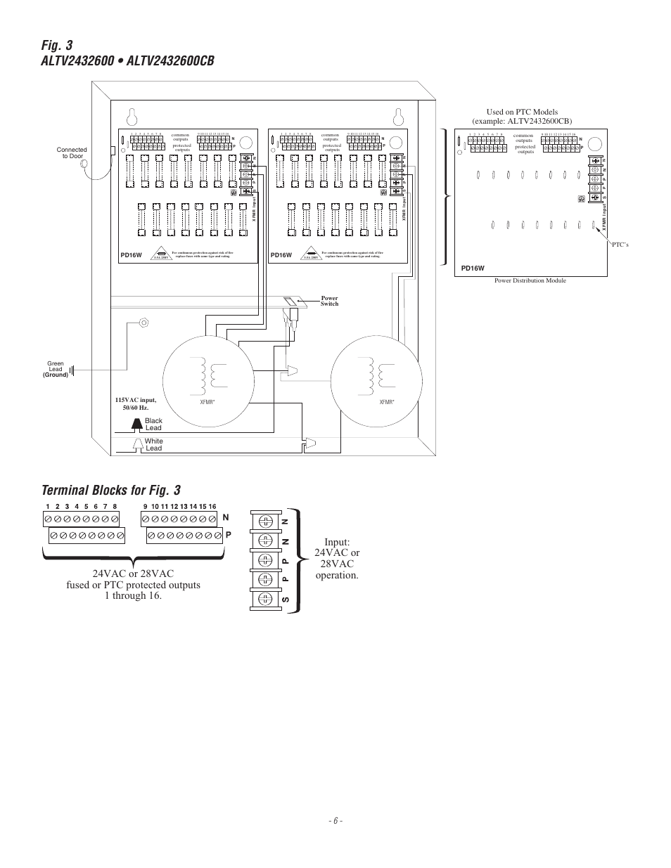 Terminal blocks for fig. 3 | Altronix ALTV2432CB Installation Instructions User Manual | Page 6 / 8