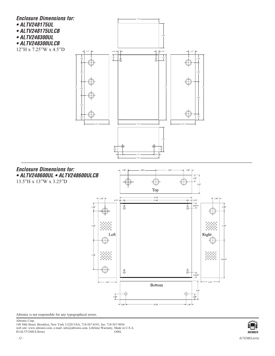 Altronix ALTV248UL Series Installation Instructions User Manual | Page 12 / 12