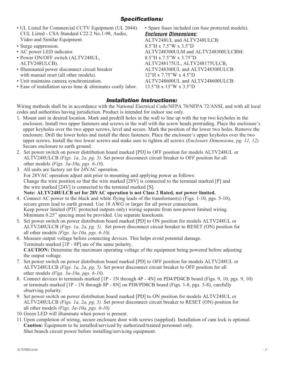 Altronix ALTV248UL Series Installation Instructions User Manual | Page 3 / 12