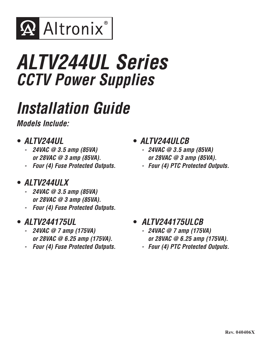 Altronix ALTV244ULCB3 Installation Instructions User Manual | 8 pages