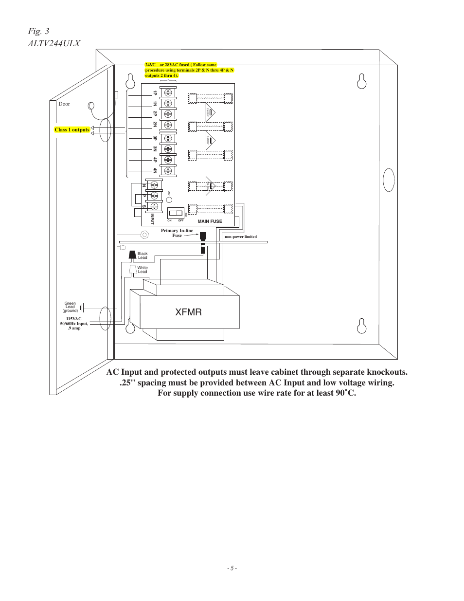 Xfmr, Fig. 3 altv244ulx, Door | Altronix ALTV244ULCB3 Installation Instructions User Manual | Page 5 / 8