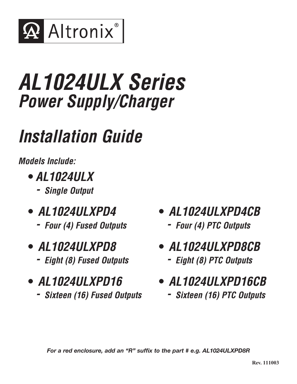 Altronix AL1024ULXPD8R Installation Instructions User Manual | 8 pages