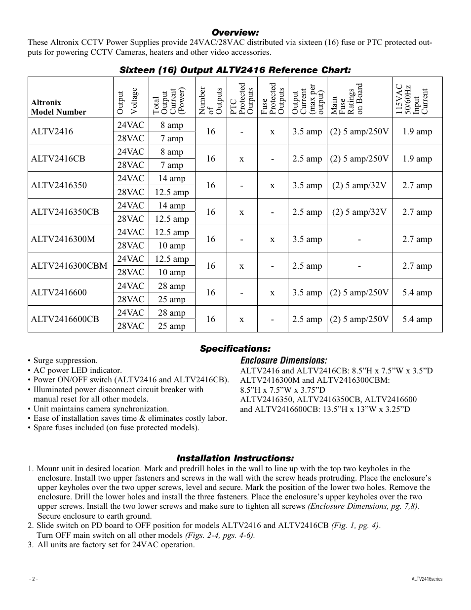 Altronix ALTV2416CB Installation Instructions User Manual | Page 2 / 8