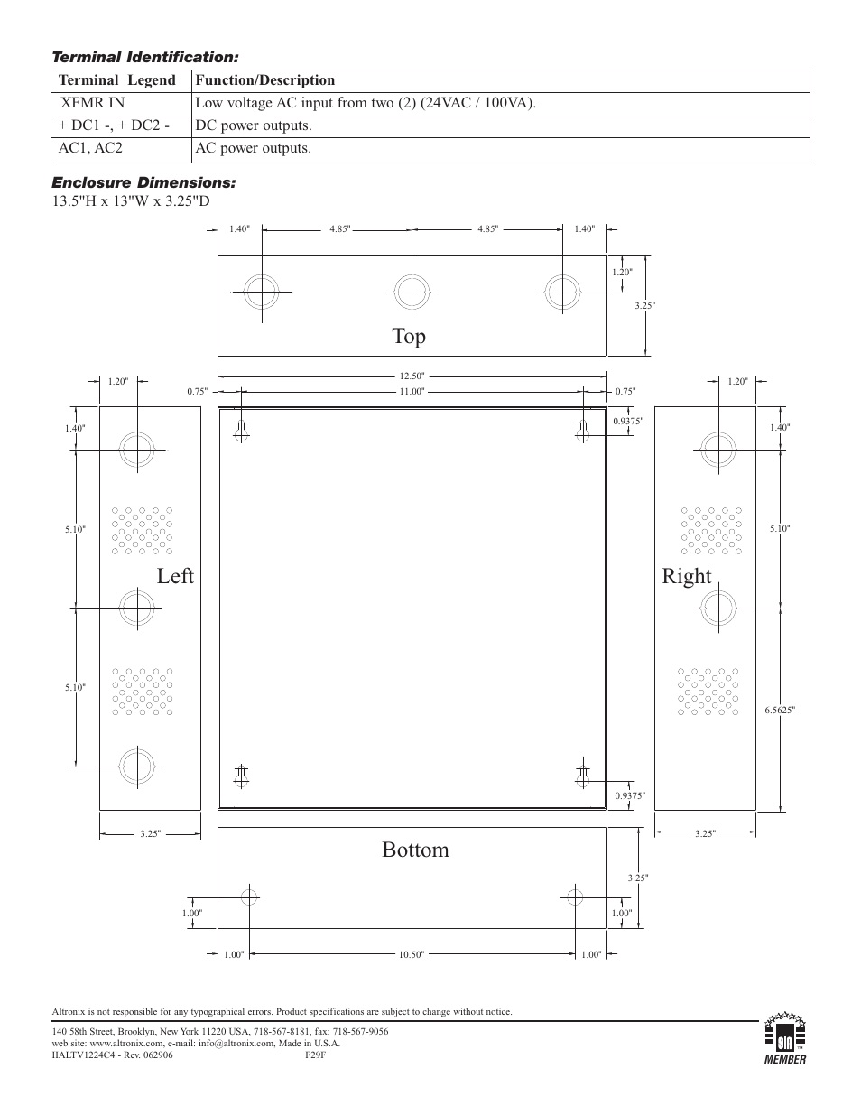 Bottom top right left | Altronix ALTV1224C4 - AC Installation Instructions User Manual | Page 2 / 2