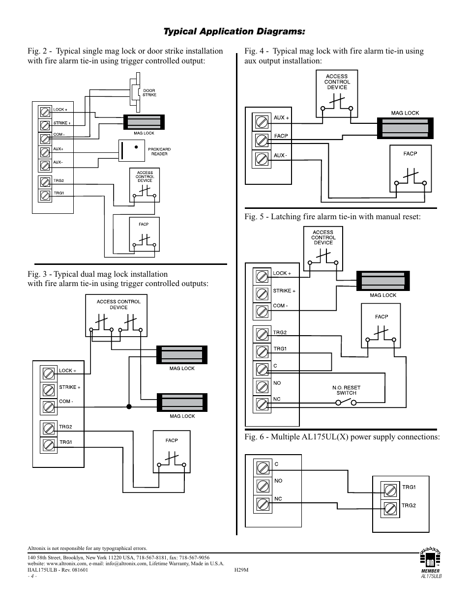 Typical application diagrams | Altronix AL175ULB Installation Instructions User Manual | Page 4 / 4