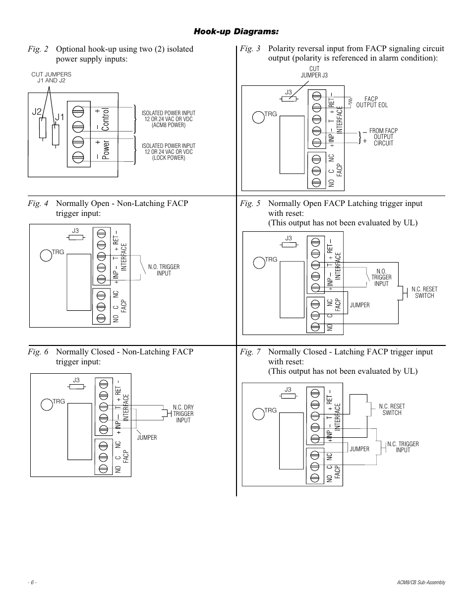 J2 j1, Hook-up diagrams | Altronix ACM8CB Installation Instructions User Manual | Page 6 / 8