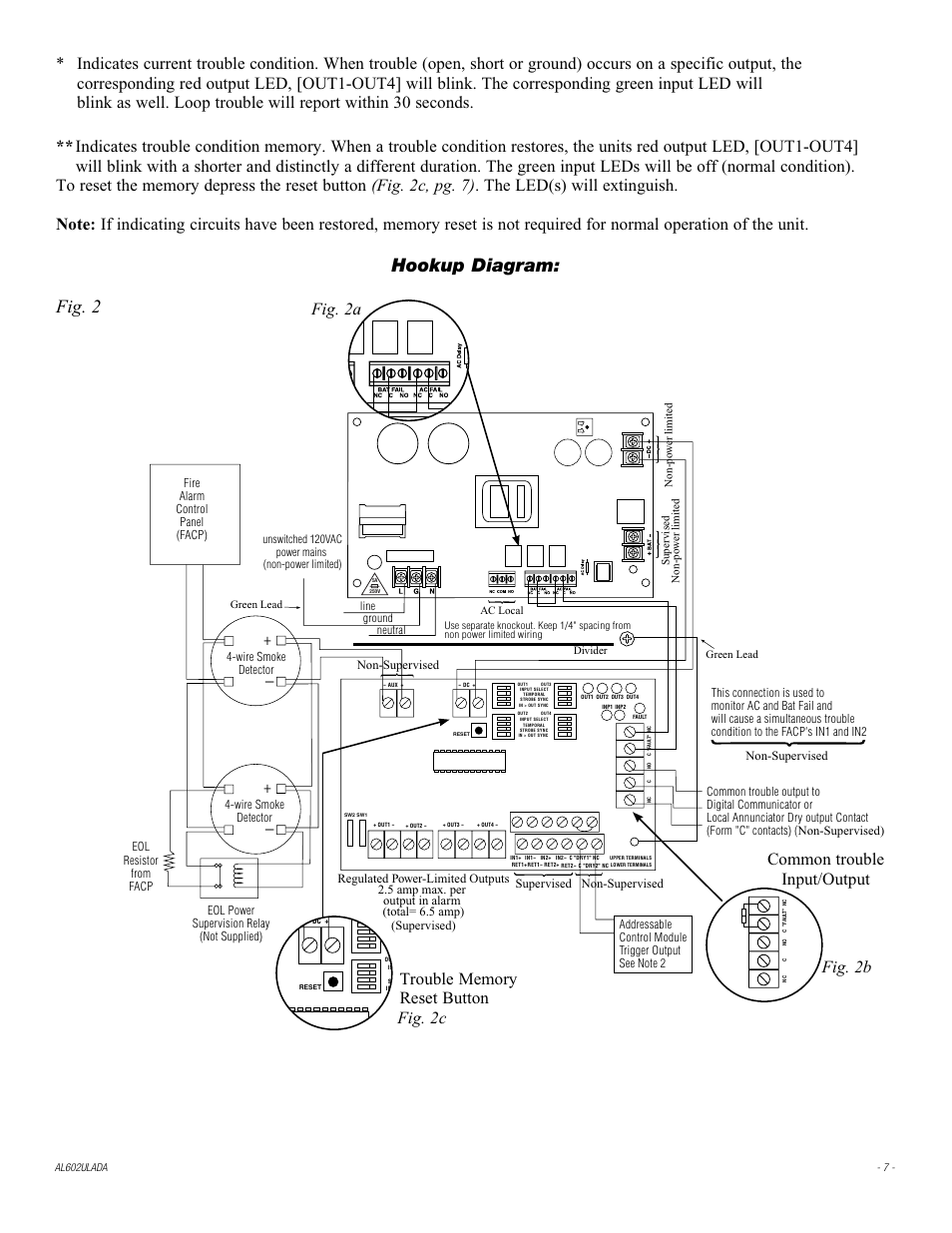 Non-supervised), Wire smoke detector, Hookup diagram | Fig. 2b fig. 2a | Altronix AL602ULADA Installation Instructions User Manual | Page 7 / 16