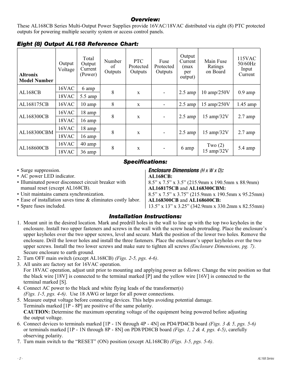 Altronix AL168 Series Installation Instructions User Manual | Page 2 / 8