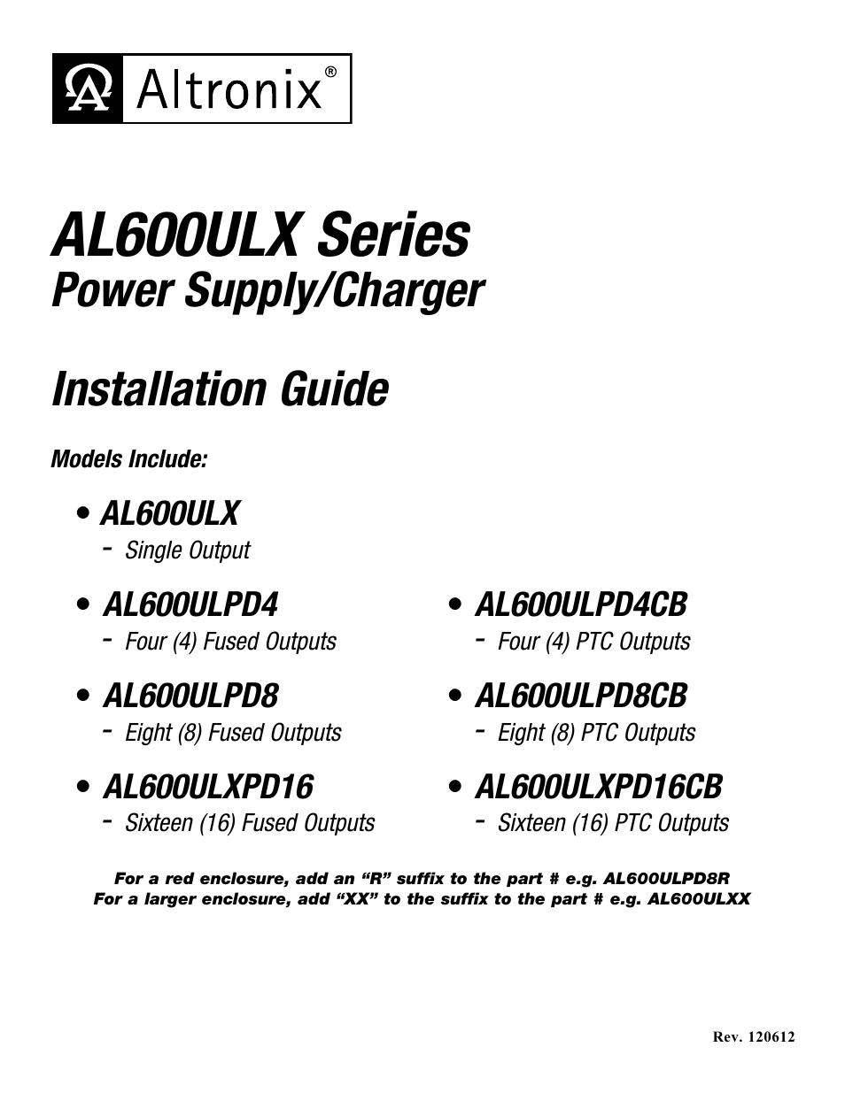 Altronix AL600ULXR Installation Instructions User Manual | 8 pages