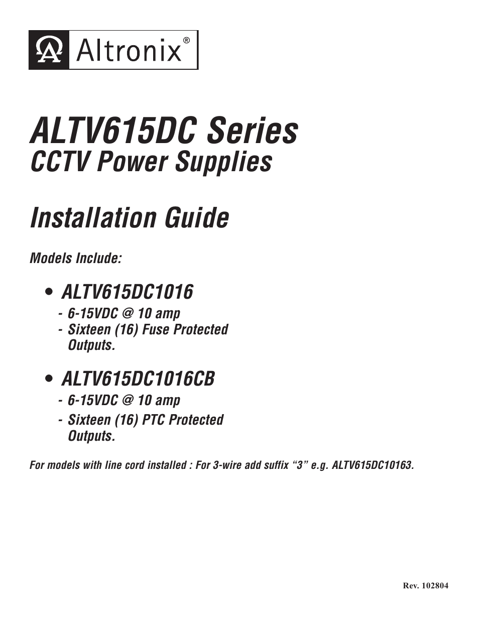 Altronix ALTV615DC Series Installation Instructions User Manual | 4 pages