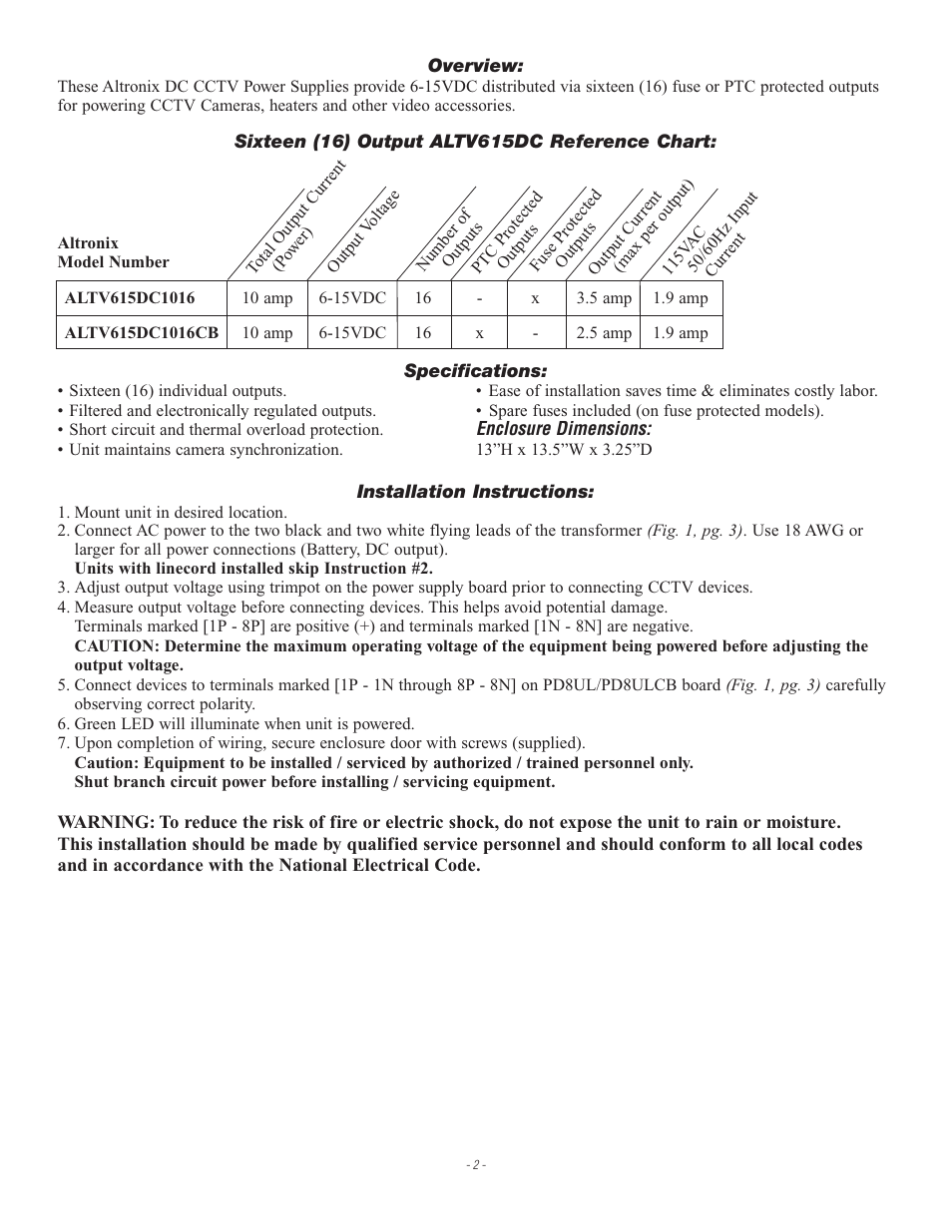 Altronix ALTV615DC Series Installation Instructions User Manual | Page 2 / 4