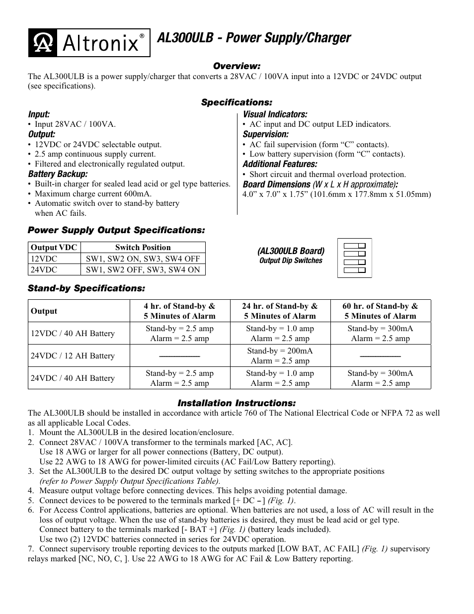 Altronix AL300ULB Installation Instructions User Manual | 2 pages