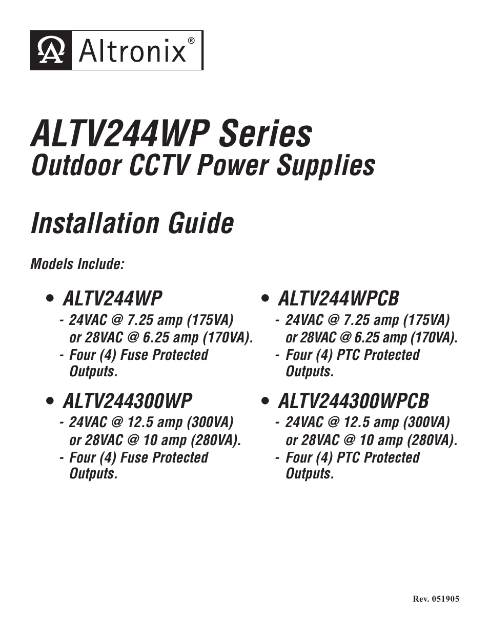 Altronix ALTV244WPCB Installation Instructions User Manual | 4 pages