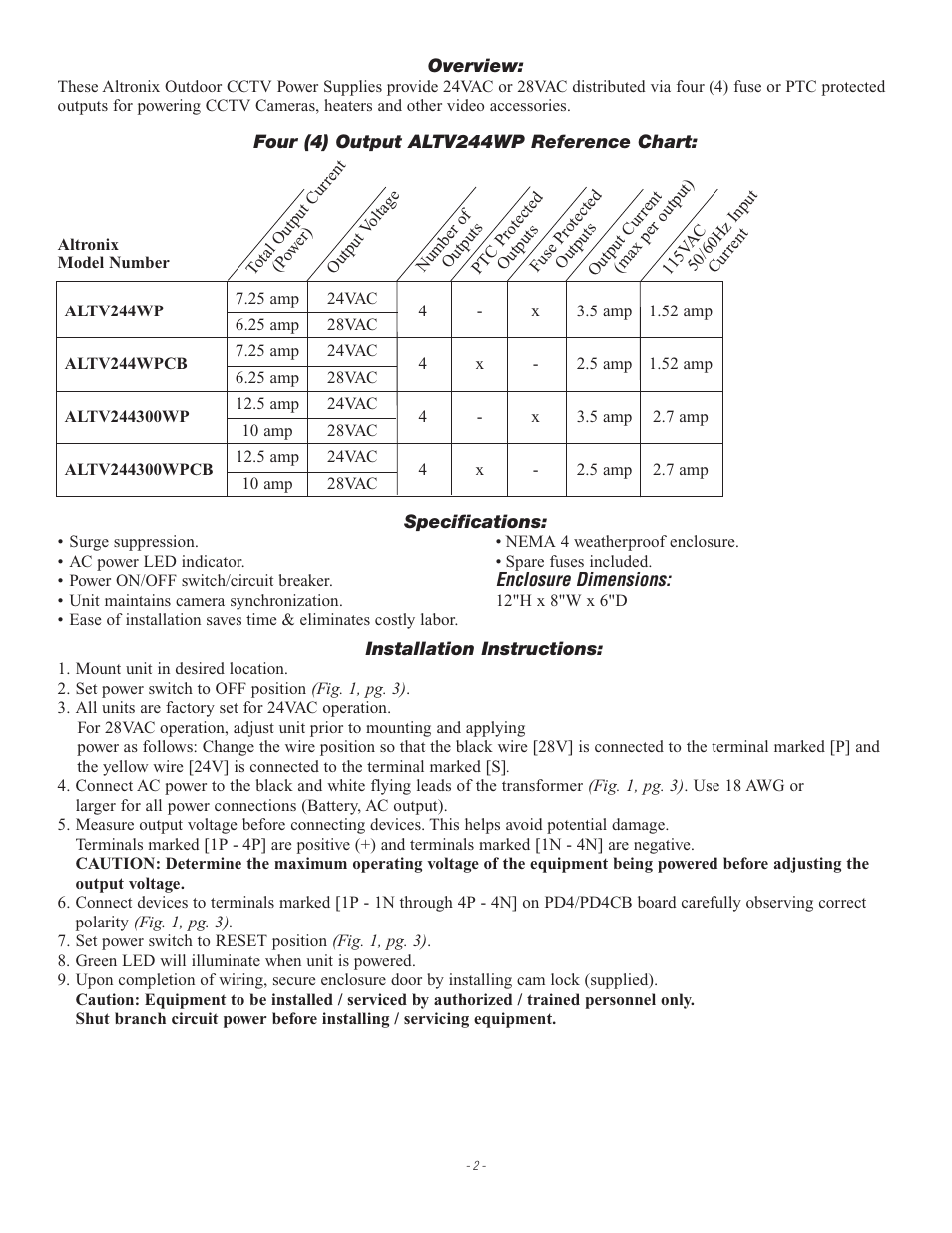 Altronix ALTV244WPCB Installation Instructions User Manual | Page 2 / 4