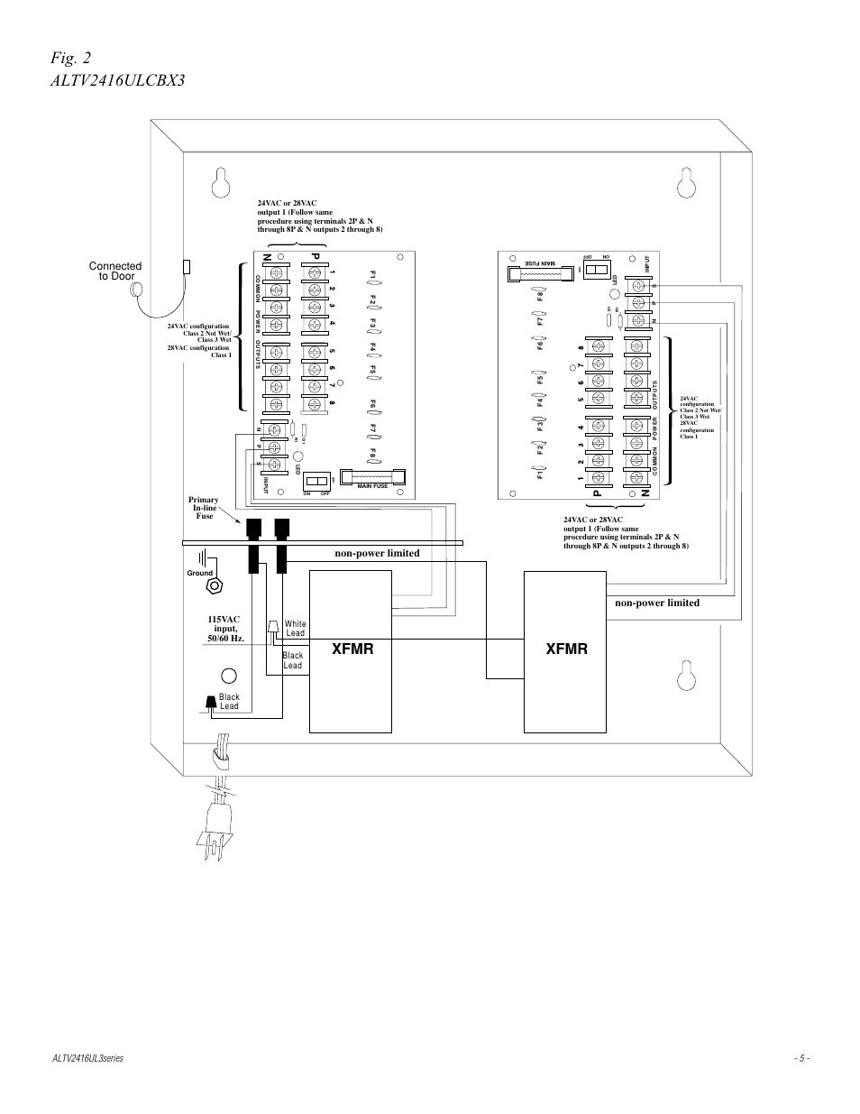 Xfmr, Connected to door, Non-power limited | Altronix ALTV2416ULX3 Installation Instructions User Manual | Page 5 / 12