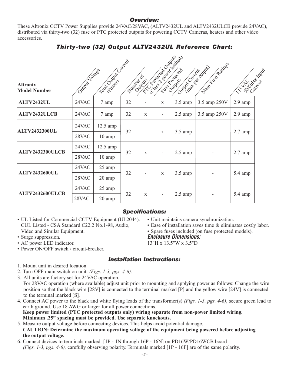 Altronix ALTV2432600ULCB3 Installation Instructions User Manual | Page 2 / 8