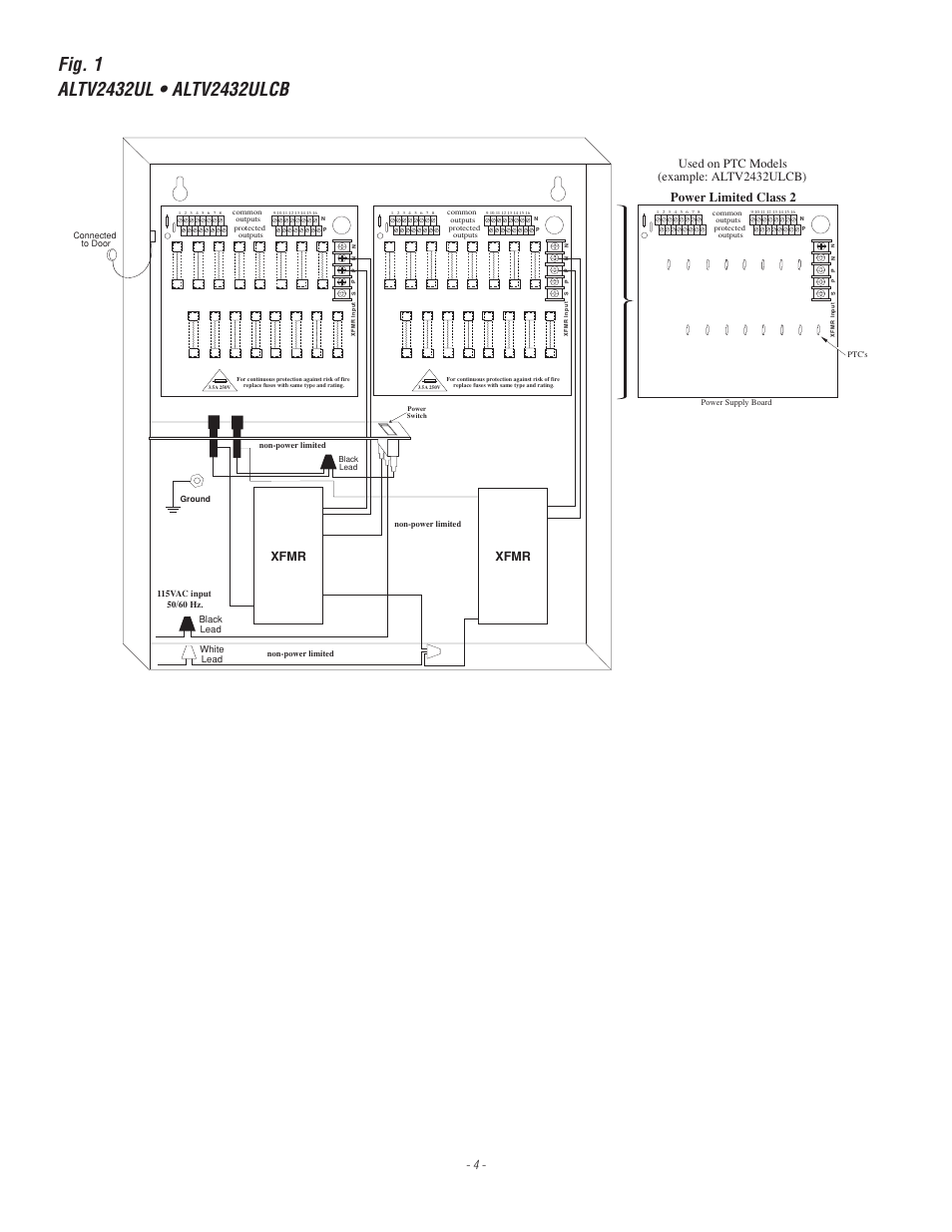 Power limited class 2, Used on ptc models (example: altv2432ulcb), Xfmr | Altronix ALTV2432600ULCB3 Installation Instructions User Manual | Page 4 / 8