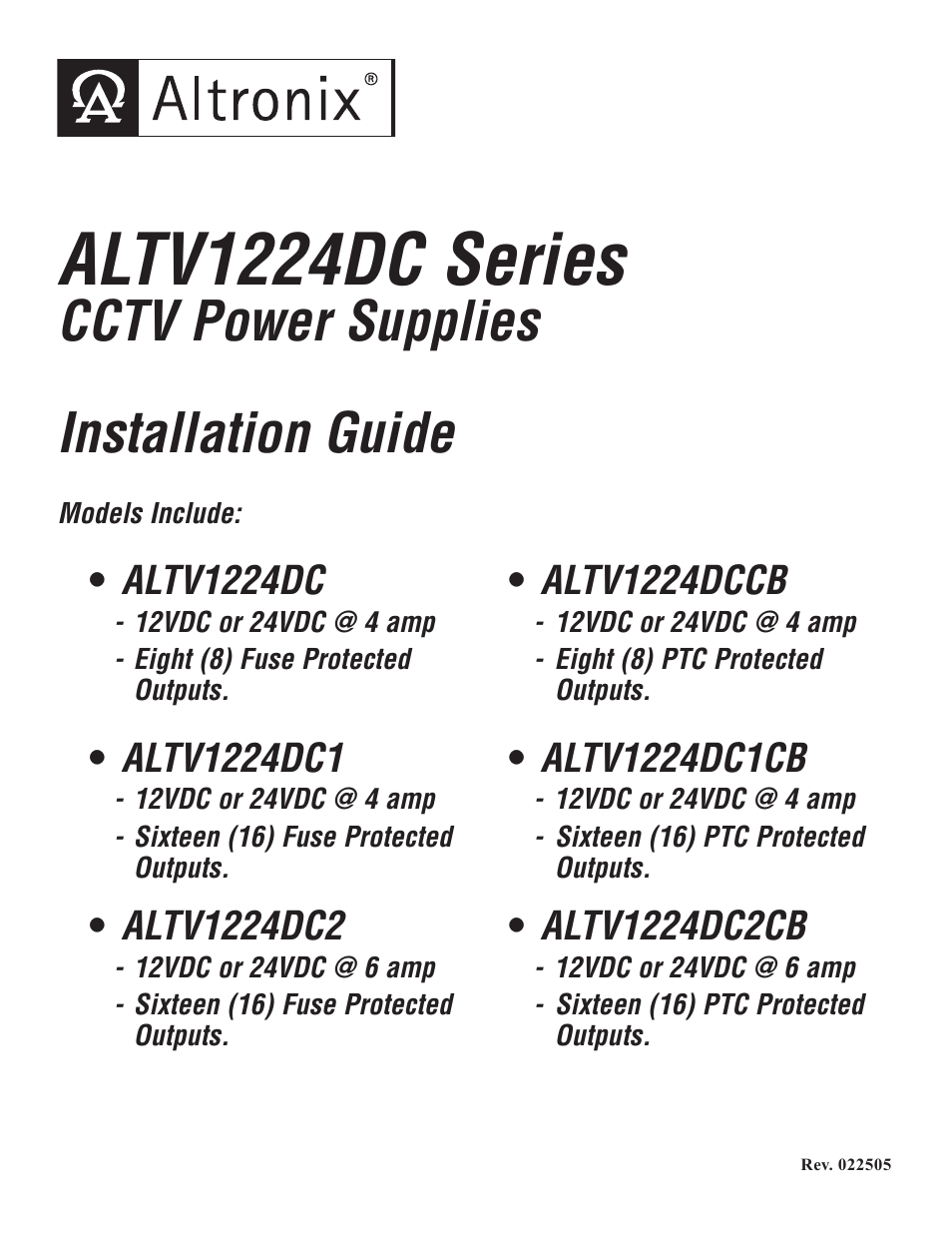 Altronix ALTV1224DC2 Installation Instructions User Manual | 8 pages
