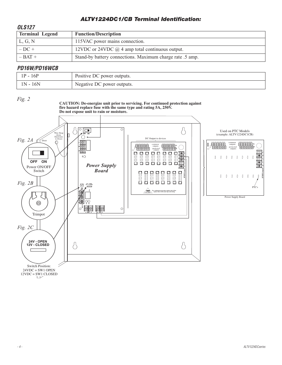 Pd16w/pd16wcb, Fig. 2, Fig. 2a fig. 2b fig. 2c power supply board | Altronix ALTV1224DC2 Installation Instructions User Manual | Page 4 / 8