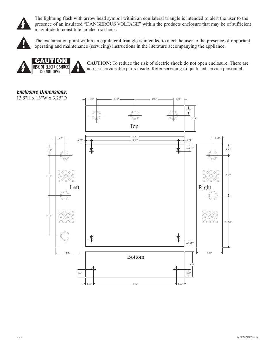 Bottom top right left, Enclosure dimensions | Altronix ALTV1224DC2 Installation Instructions User Manual | Page 6 / 8