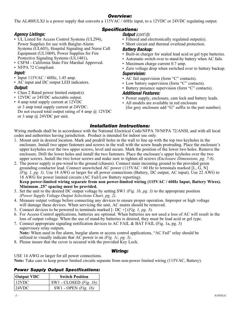 Altronix AL400ULXJG Installation Instructions User Manual | Page 2 / 4