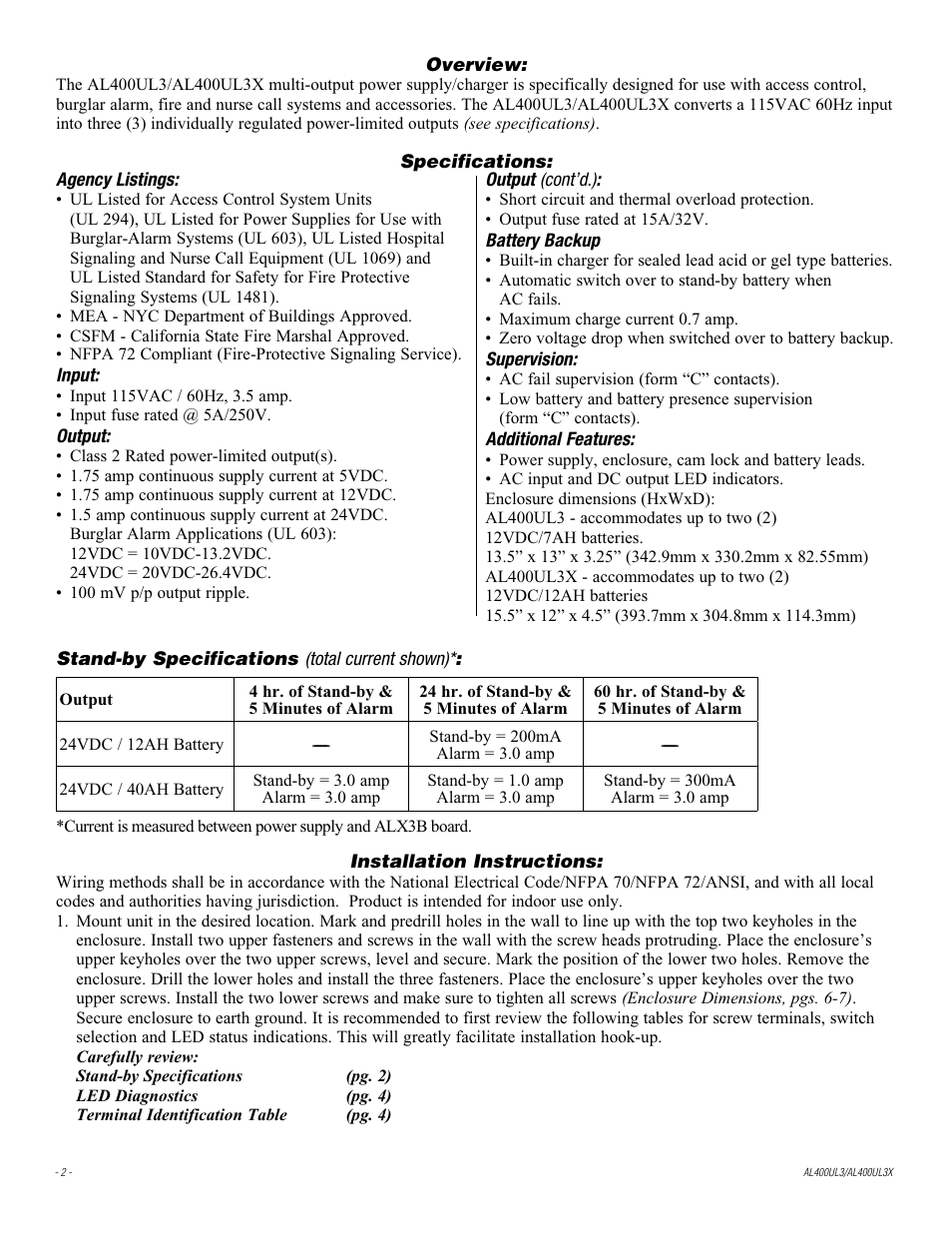 Altronix AL400UL3X Installation Instructions User Manual | Page 2 / 8