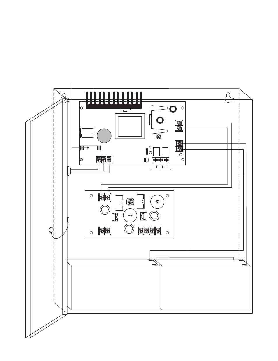 Fig. 1, Wire strap (from enclosure to door), Battery 1 battery 2 | Door | Altronix AL600UL3X Installation Instructions User Manual | Page 2 / 4