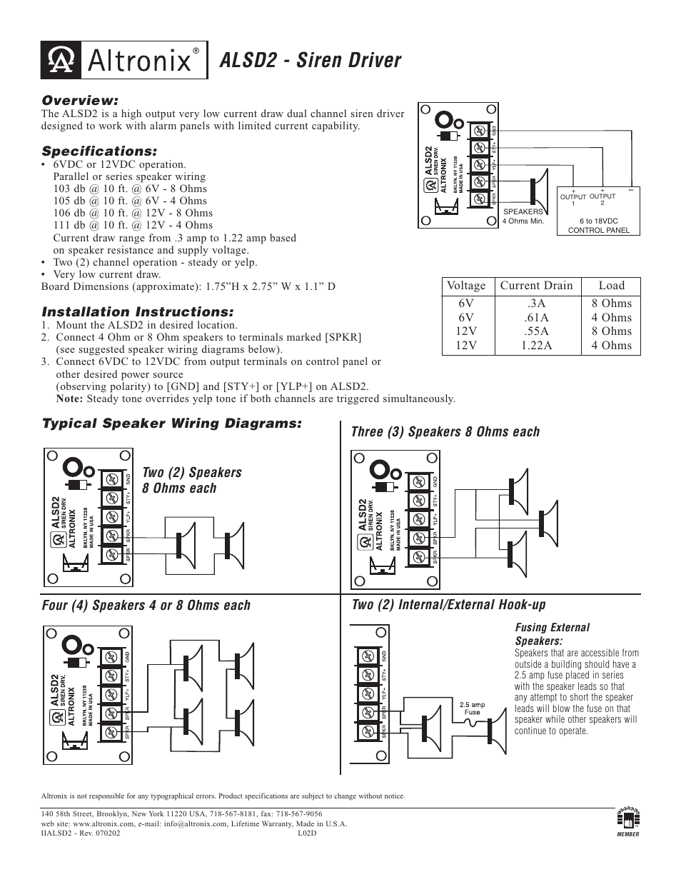 Altronix ALSD2 Installation Instructions User Manual | 1 page