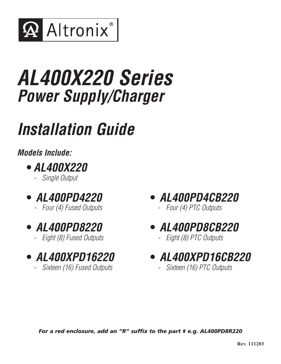 Altronix AL400X220 Installation Instructions User Manual | 8 pages