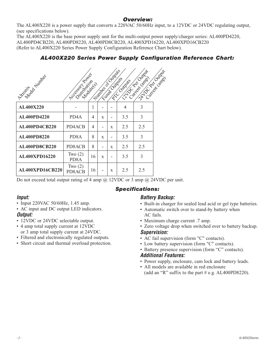 Altronix AL400X220 Installation Instructions User Manual | Page 2 / 8