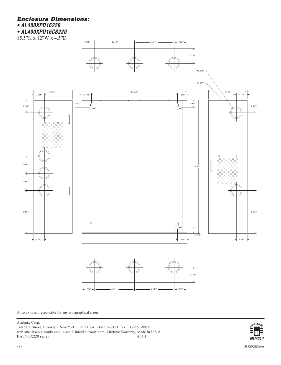 Altronix AL400X220 Installation Instructions User Manual | Page 8 / 8