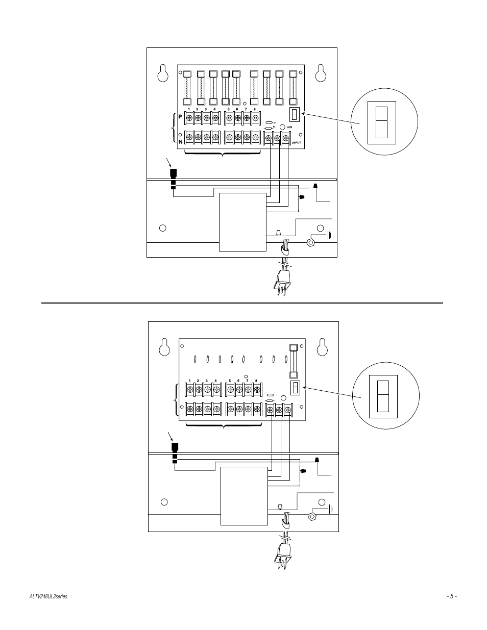 Back panel of enclosure, Xfmr, On off | Altronix ALTV248UL3 Series Installation Instructions User Manual | Page 5 / 12