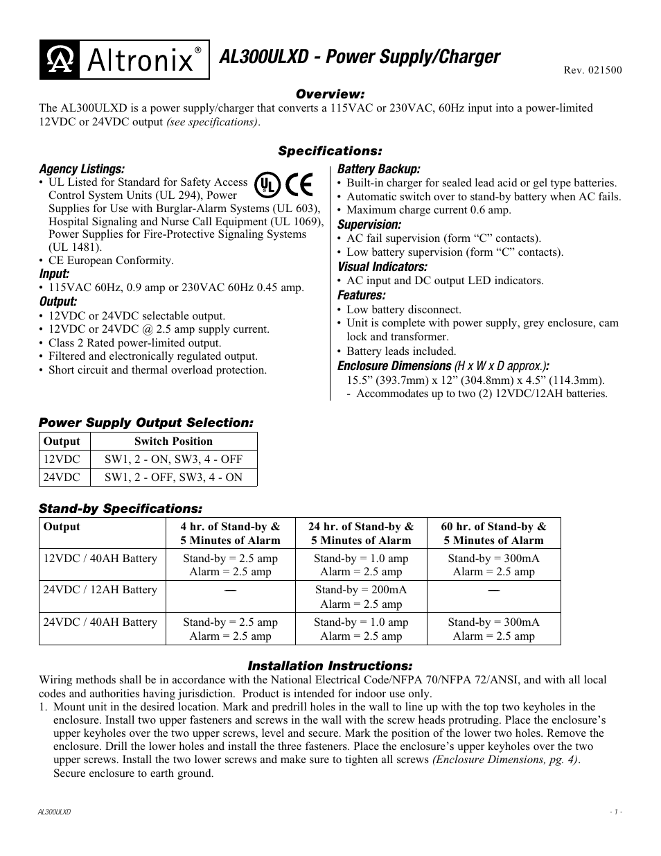 Altronix AL300ULXD Installation Instructions User Manual | 4 pages