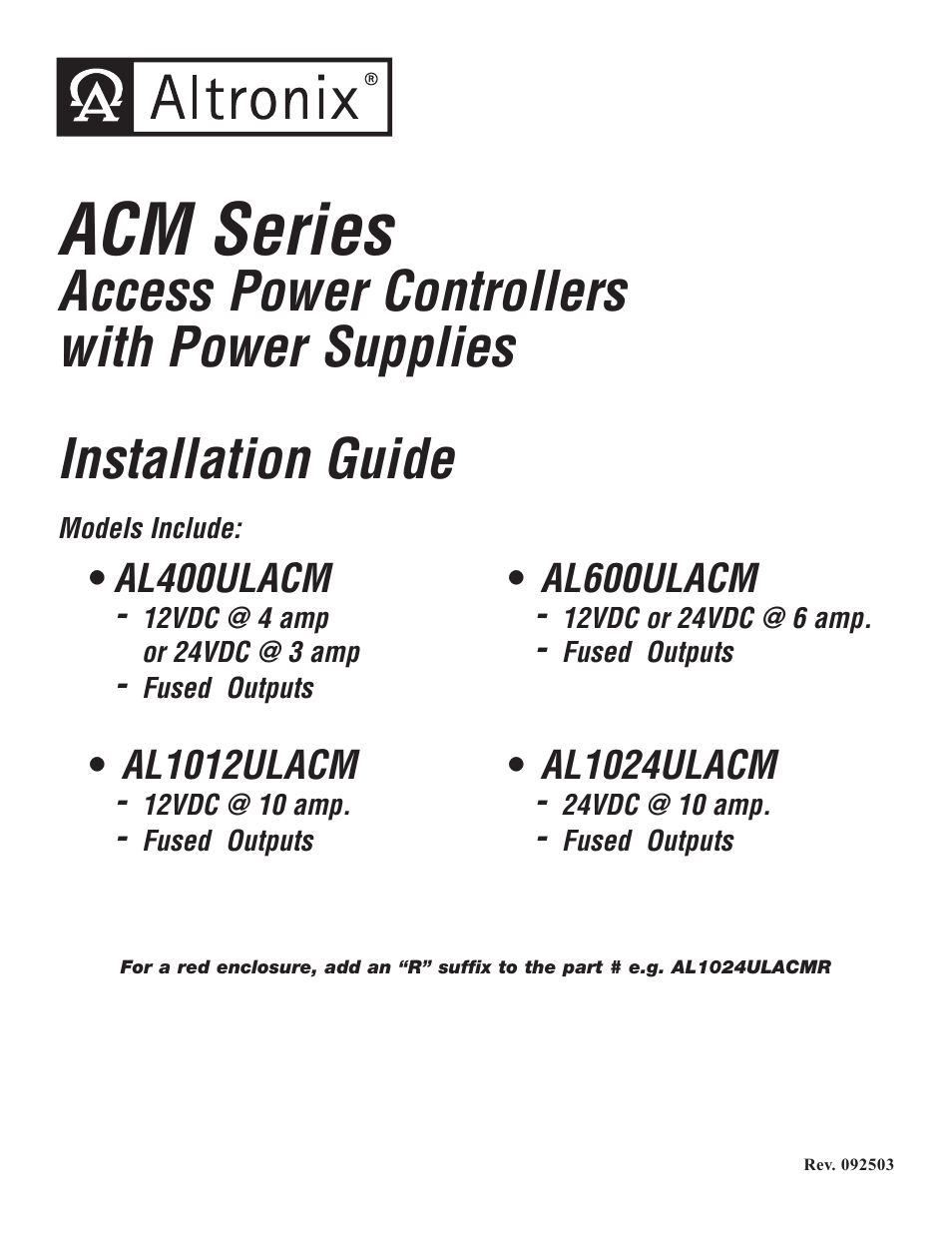 Altronix AL600ULACMR Installation Instructions User Manual | 12 pages