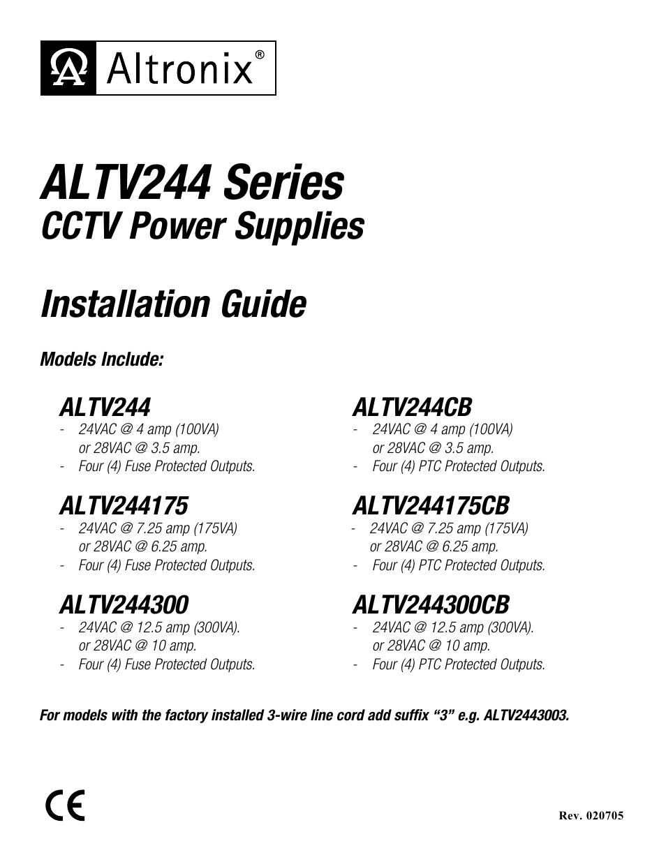 Altronix ALTV244CB Installation Instructions User Manual | 8 pages