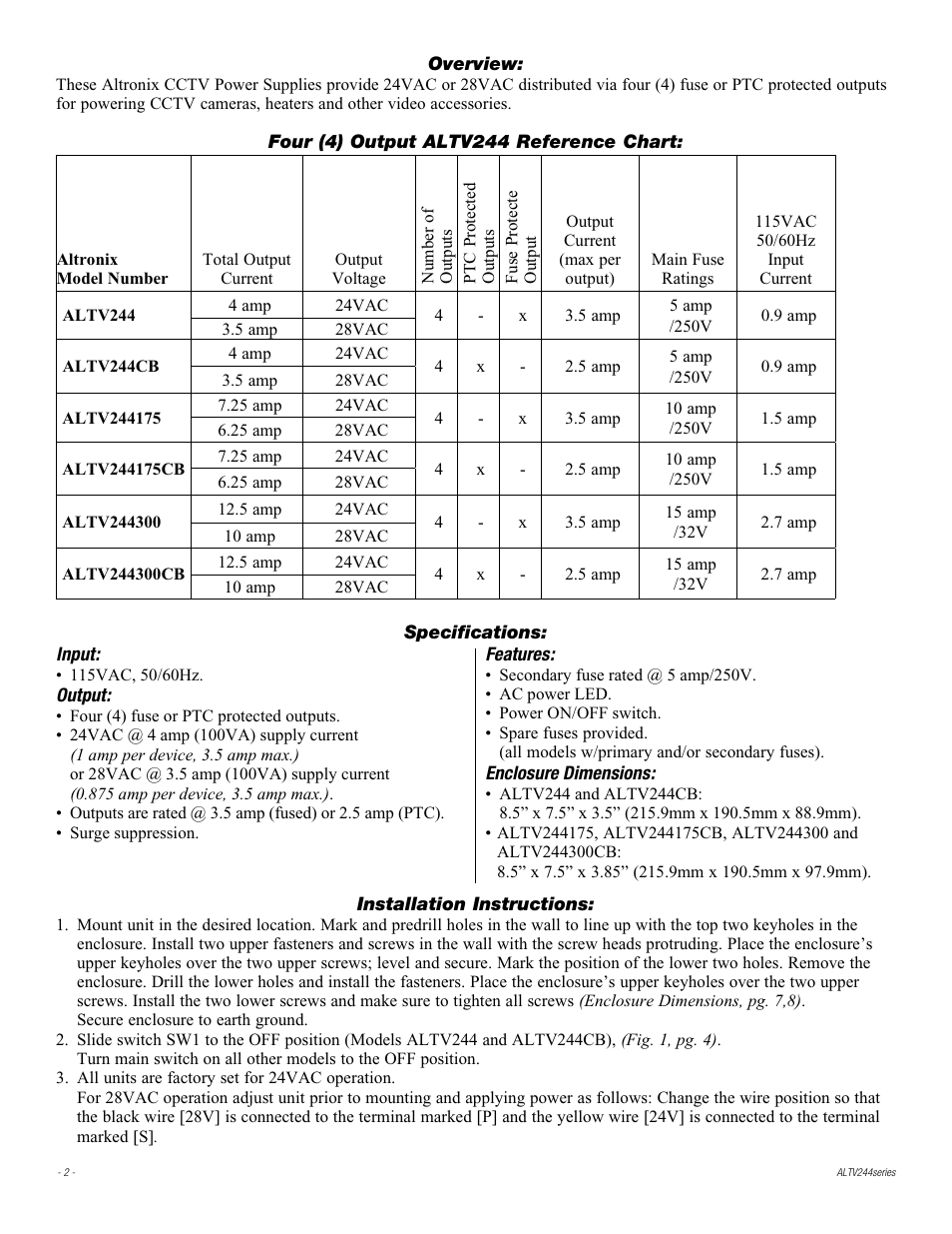 Altronix ALTV244CB Installation Instructions User Manual | Page 2 / 8