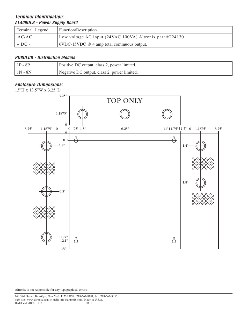 Top only | Altronix ALTV615DC8ULCB3 Installation Instructions User Manual | Page 2 / 2