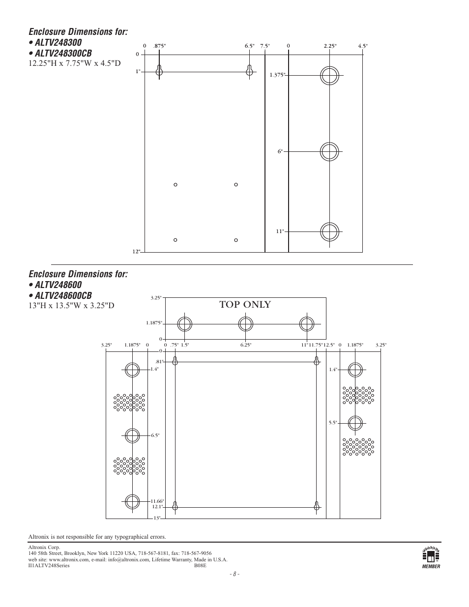 Top only | Altronix ALTV248 Series Installation Instructions User Manual | Page 8 / 8