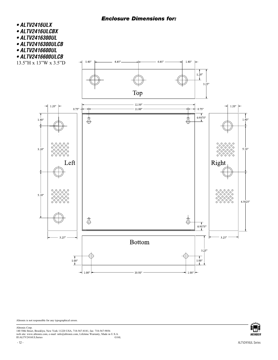 Altronix ALTV2416ULCBX Installation Instructions User Manual | Page 12 / 12