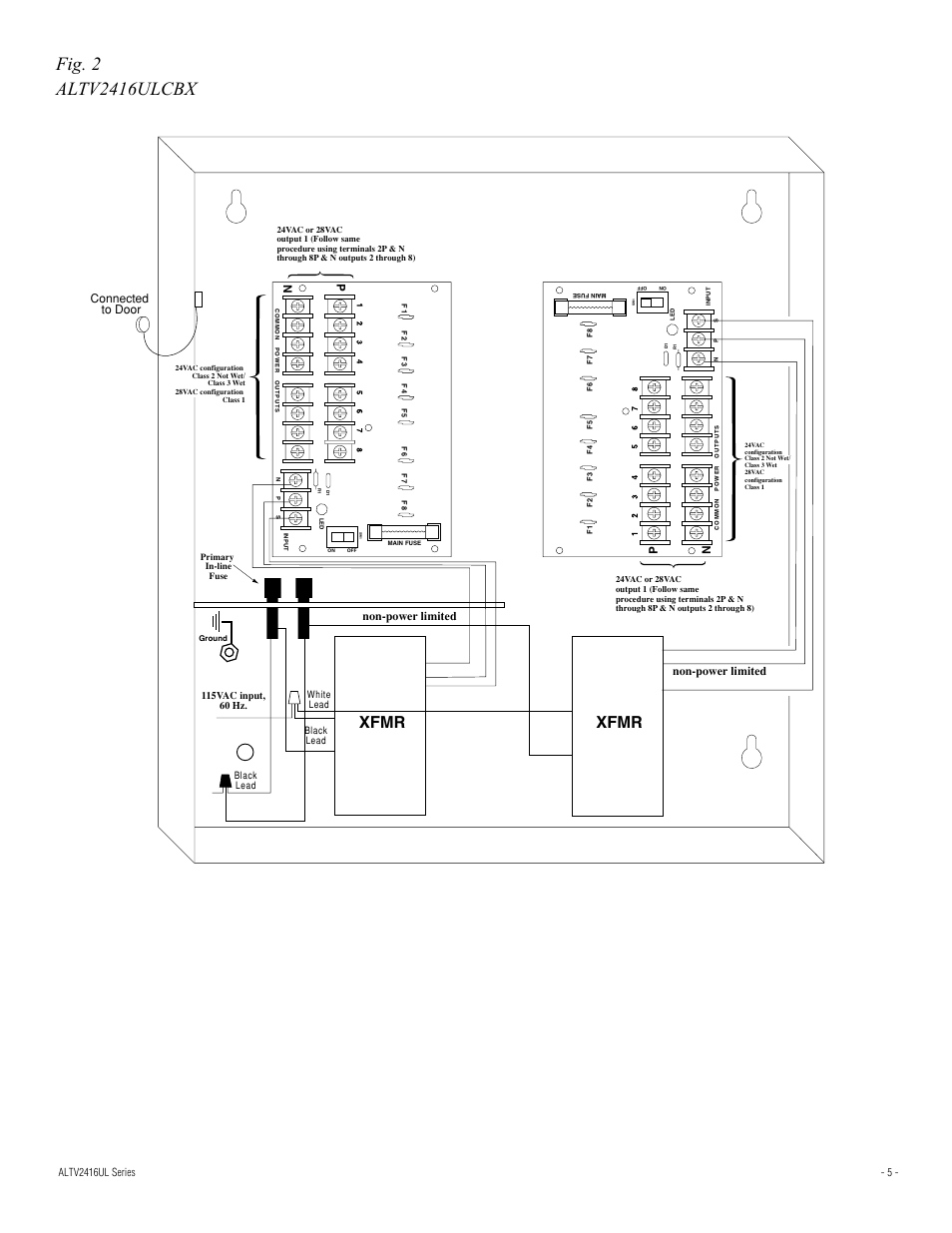Xfmr, Connected to door, Non-power limited | Altronix ALTV2416ULCBX Installation Instructions User Manual | Page 5 / 12