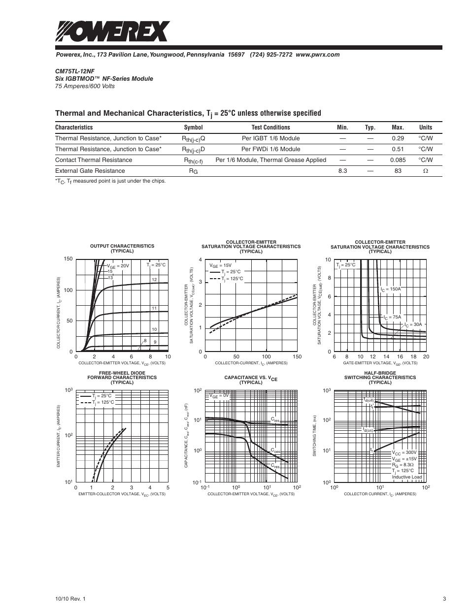 Thermal and mechanical characteristics, t, 25°c unless otherwise specified | C&H Technology CM75TL-12NF User Manual | Page 4 / 5