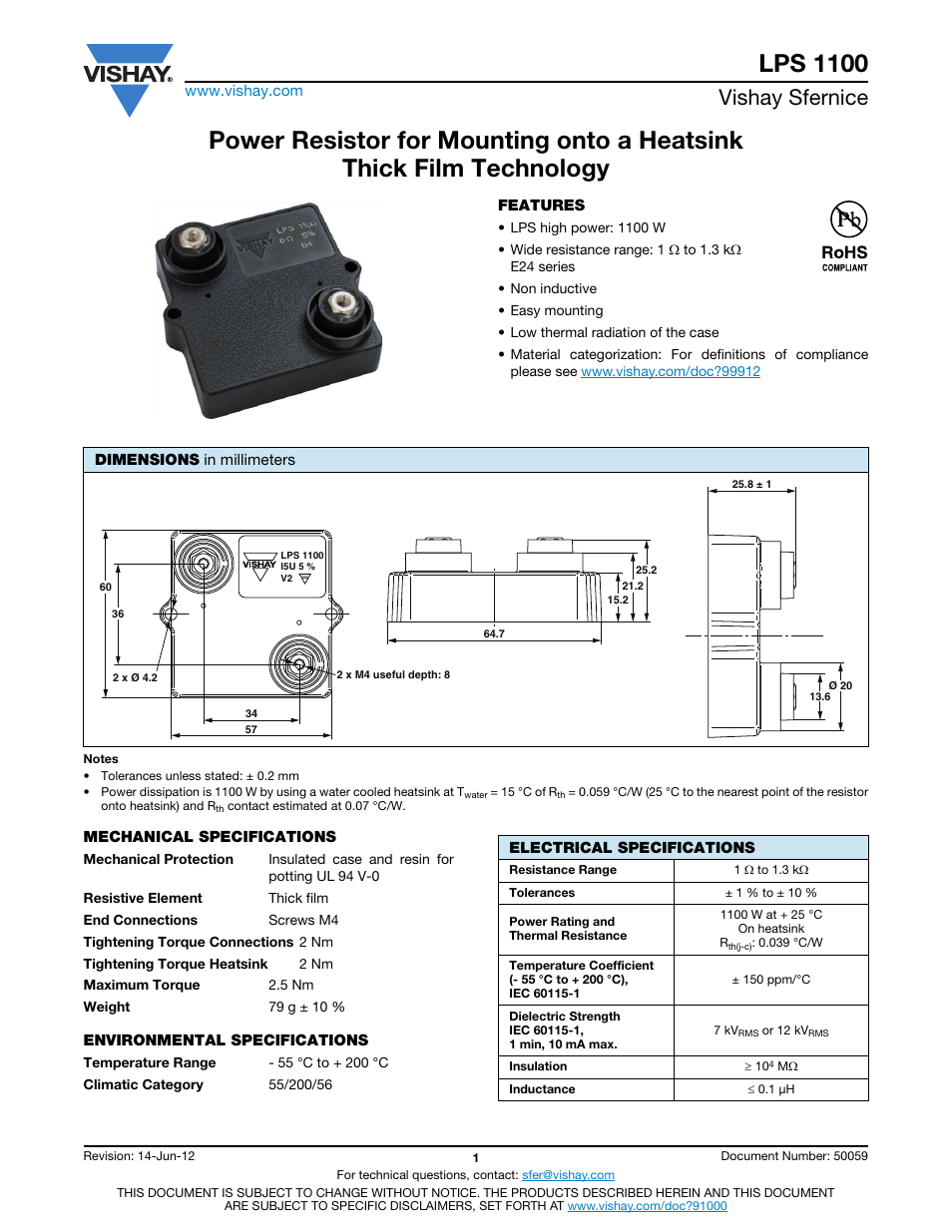 Lps 1100, Vishay sfernice | C&H Technology LPS1100 User Manual | Page 2 / 6
