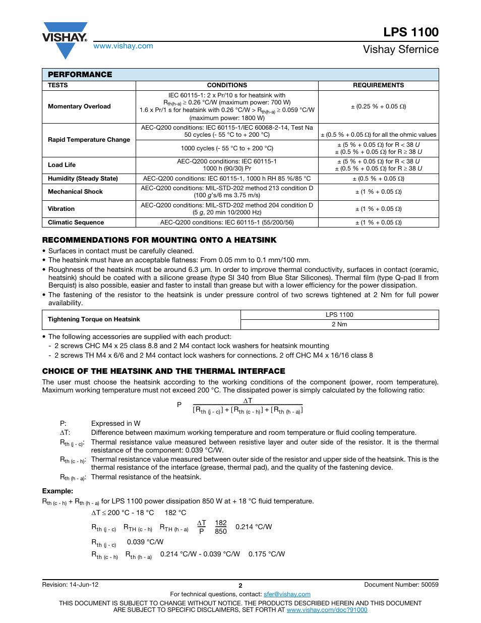 Lps 1100, Vishay sfernice | C&H Technology LPS1100 User Manual | Page 3 / 6