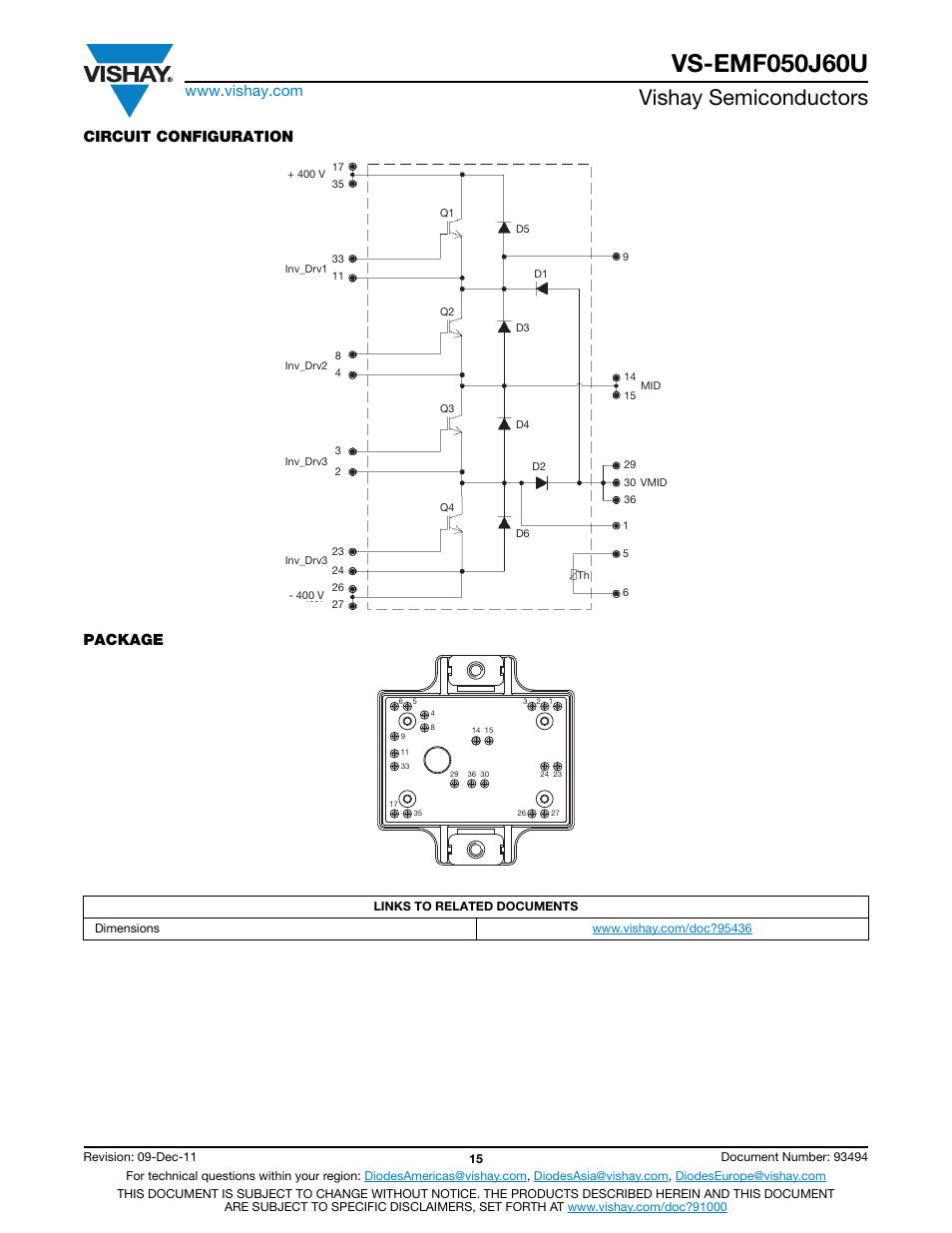 Vishay semiconductors, Circuit configuration package | C&H Technology EMF050J60U User Manual | Page 16 / 18